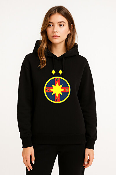 MODA România România Echipa De cu imprimeu Femei Negru cu glugă Swea tricou Hanorac