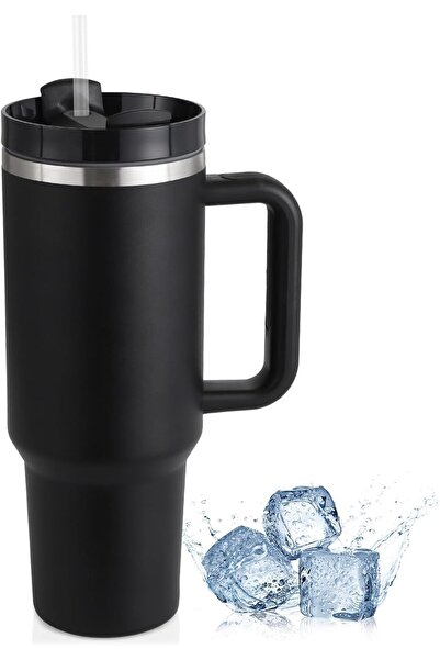 Generic Quencher Flowstate Tumbler Thermos Cup with Straw 1.18L Black | Stainless Steel Water Bottle