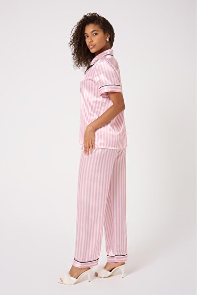 MİSS AYZA İÇTEN GELEN ŞIKLIK MissAyza V.S 2109 MODEL SET DE PIJAMALE SATIN CU MÂINĂ SCURTĂ ȘI LUNGĂ CU DUCĂRI