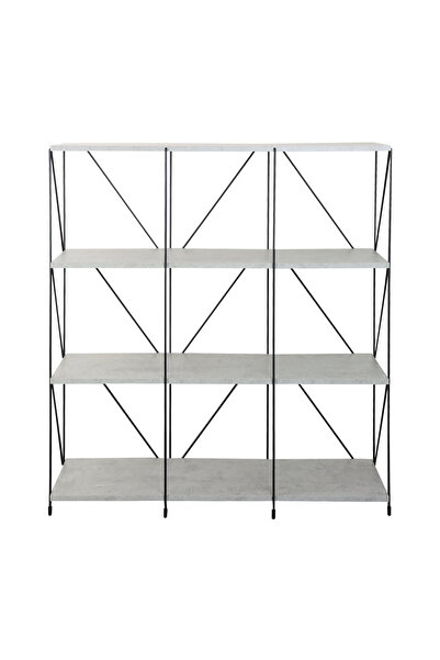BAITY 10 Decorative Shelves, 4 Tiers, Malaysian Wood, Gray