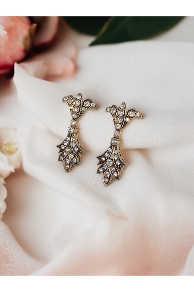 FAYRA ACCESSORIES Kristal Taşlı Yaprak Figürlü Küpe