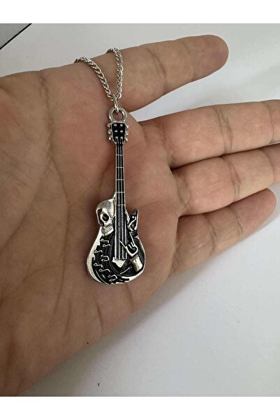 Herşey Nota Guitar Sheet Music and Skull Pattern Necklace – 60 cm Chain