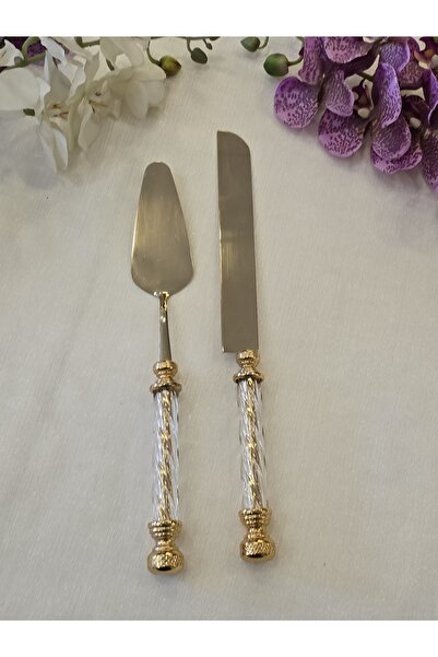 AlyaHomeAksesuar 2 Piece Crystal Cake Serving Set All Gold