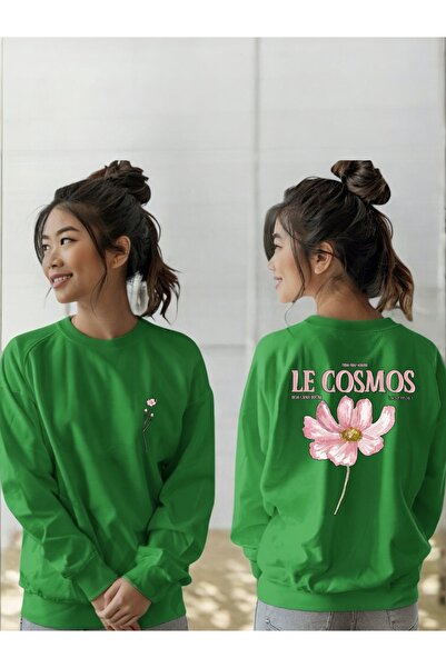 ArtYus Tricou unisex cu mânecă lungă Le Cosmos Pink Flower Transfer cu imprimeu guler rotund Swea tricou