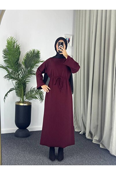 Esre Store 61512 - Πλεκτό Χιτώνιο Μουσουλμανικό Φόρεμα Βουργουνδίας