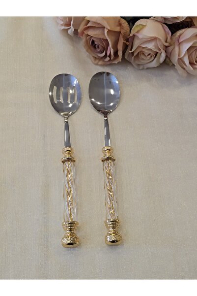 AlyaHomeAksesuar 2 Piece Crystal Salad Serving Set Gold