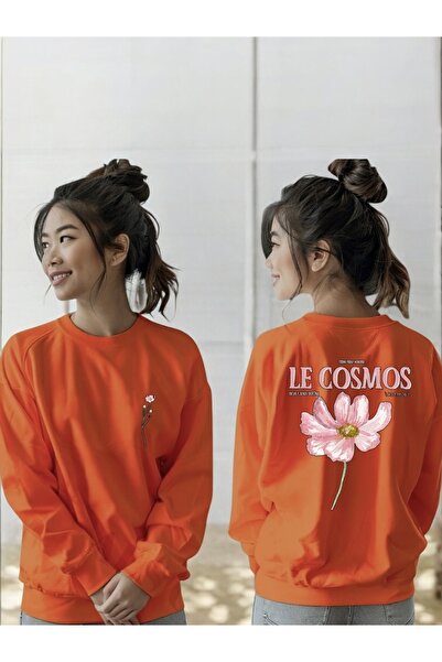 ArtYus Tricou unisex cu mânecă lungă Le Cosmos Pink Flower Transfer cu imprimeu guler rotund Swea tricou