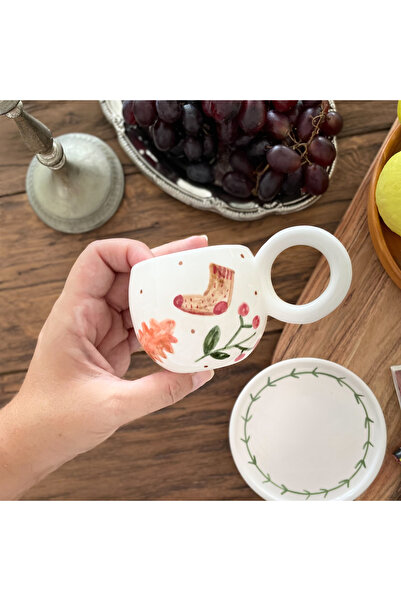 Mugtasarım Pumpkin Themed Latest Spring Handmade Ceramic Double Turkish Coffee Cup