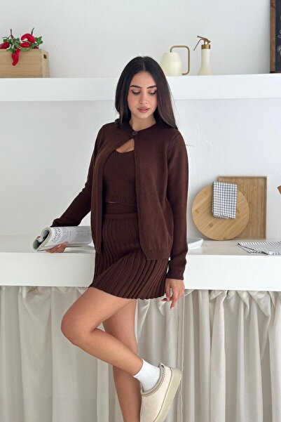 Noi Belis Basic Mini Length Skirt Blouse Cardigan Knitwear Bottom-Top Set Aw25Au0009