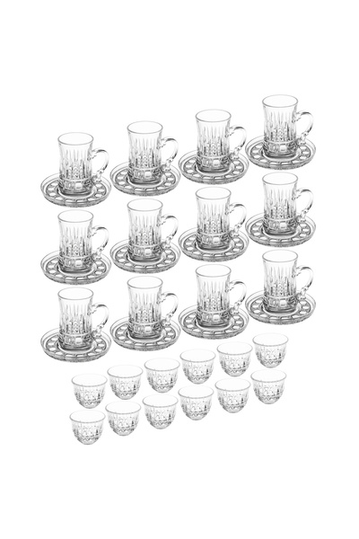 Dania Luxury 36-piece glass hospitality set (12 tea cups + 12 tea saucers + 12 Saudi coffee cups)