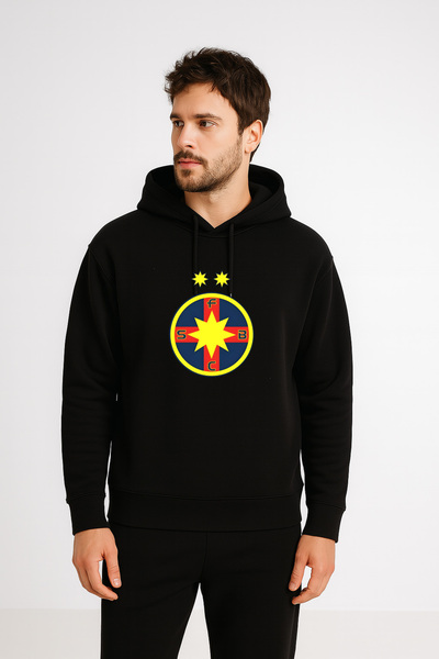 MODA România România Echipa de fotbal cu imprimeu Hanorac negru pentru bărbaț...