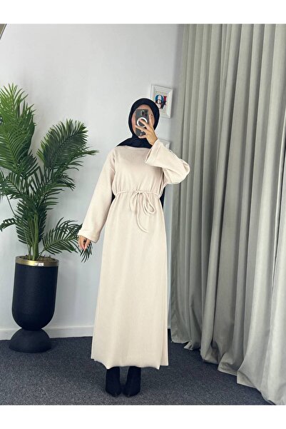 Esre Store 61512 - Πλεκτό Χιτώνιο Μπεζ Φόρεμα Τρικότατο