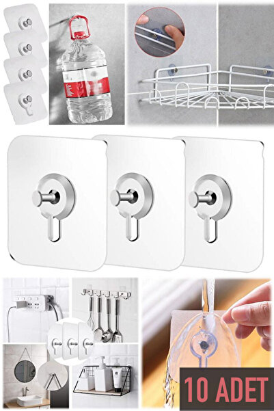 ELAMOUR Yapışkanlı Çivi Askılık Şeffaf Güçlü Iz Bırakmaz Tablo Askısı Duvar Delmeden Zarar Vermeden 10 ADET