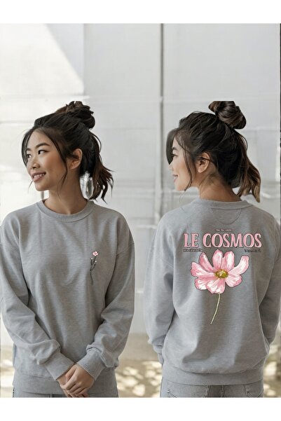 ArtYus Tricou unisex cu mânecă lungă Le Cosmos Pink Flower Transfer cu imprimeu guler rotund Swea tricou