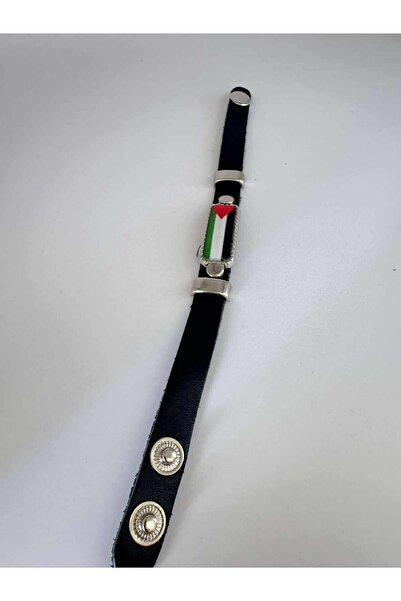 Herşey Nota Palestine Map Patterned Leather Bracelet – Double Unisex Model with Snap Fasteners