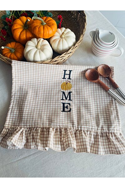 HOME OF BLOSSOM قماش مطبخ بيج مطرز بتفاصيل كشكشة