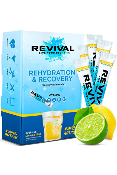 Revival مسحوق مشروب الإلكتروليتات لإعادة الترطيب السريع بنكهة الليمون والليمو...