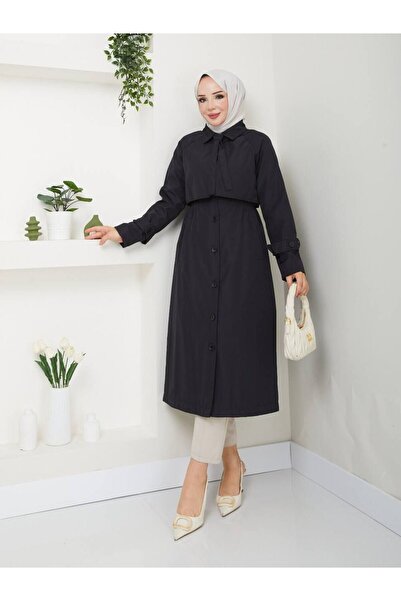 Vibeys Collection Women's Trench Coat with Tie Detail and Lining