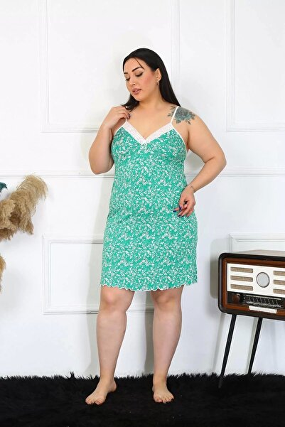 alfa expres Fashion Women's Cotton Rope Strap Plus Size Nightdress Turquoise