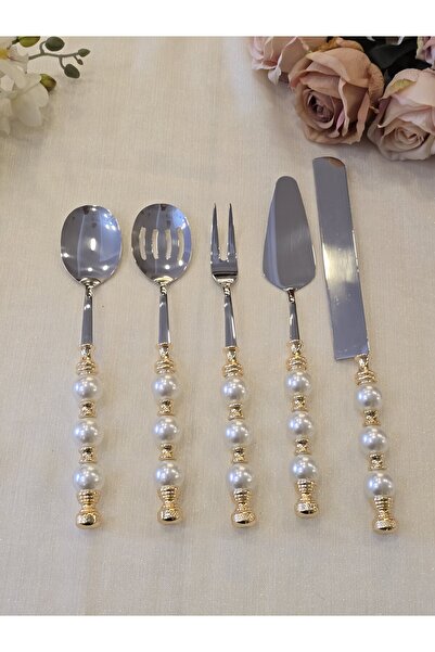 AlyaHomeAksesuar 5 Piece Pearl Serving Spoon Set Gold