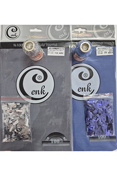 Cenk 2'li yazma ip ve Boncuk Kombini Mavi Gri