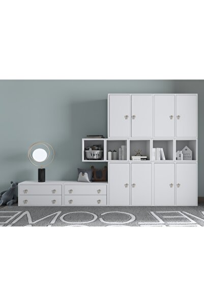 Nettrends Çok Fonksiyonlu, 8 Kapaklı ve 4 Çekmeceli Çok Amaçlı Dolap