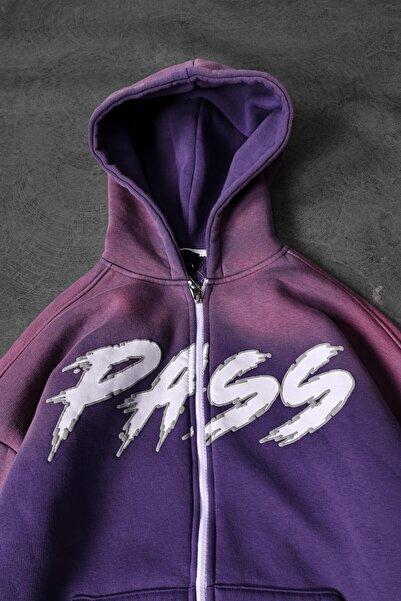 Slatra Чоловічий фіолетовий светр з капюшоном, повна застібка-блискавка, спеціальна обробка, оверсайз