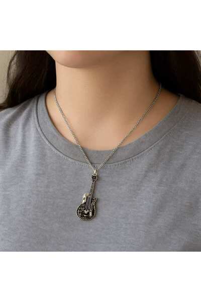 Herşey Nota Guitar Sheet Music and Skull Pattern Necklace – 60 cm Chain