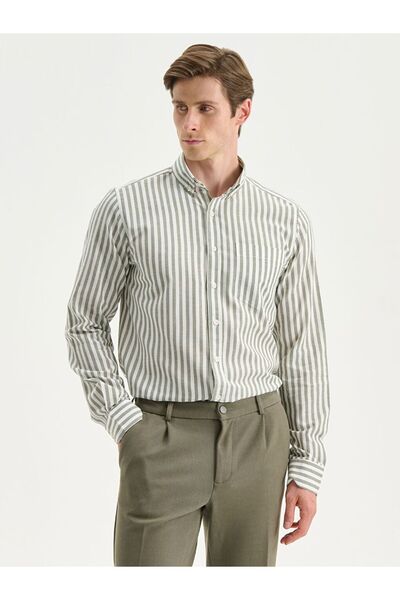 LC Waikiki SOUTHBLUE κανονική εφαρμογή μακρυμάνικο ριγέ ανδρικό πουκάμισο