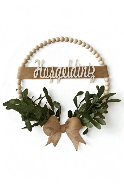 Stil Nord Ahşap Boncuklu Zeytin Dalı Kapı Süsü Hoşgeldiniz Yazılı Dekoratif K...