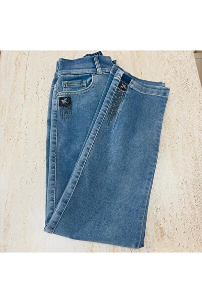 LA CARTE بنطلون جينز بجيوب وأرجل مزينة بالأحجار