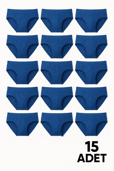 enmodaiçgiyim 15 Pieces 100% Cotton Saks Blue Men's Slip Underwear – Breathable, Comfortable Fit
