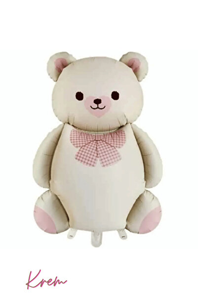 Bunloon Krem Renk Papyonlu Büyük Ayı Folyo Balon