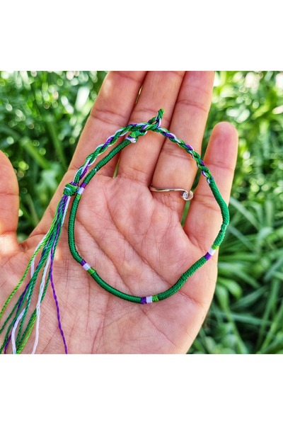 Wild Bracelets Adjustable textile bracelet, for hand and foot, made of silk, Green