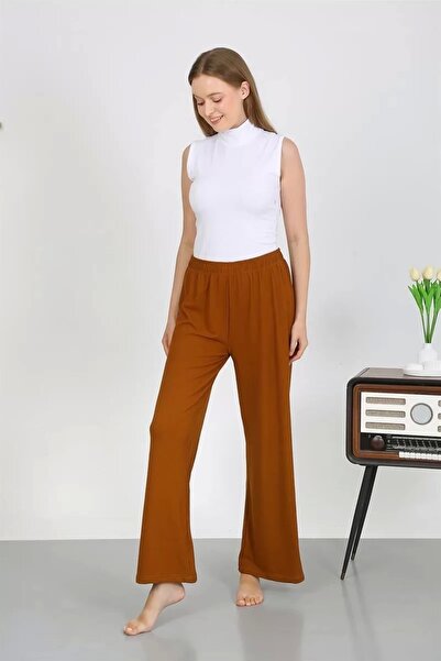 Genel Markalar Moda Kadın Bürümcük Kumaş Hafif-Esnek Pantolon 210074 Kahve