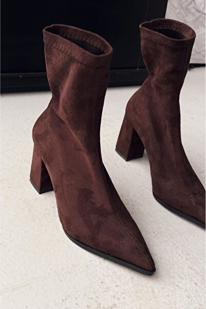 I Love Shoes Ardews Süet Topuklu Çorap Bot Acı Kahve