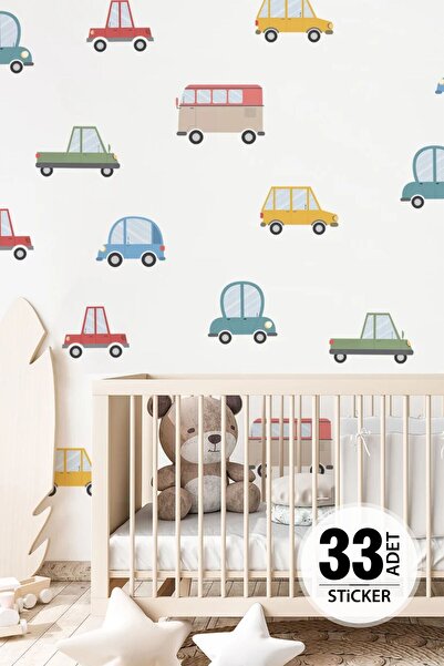 TUGİBU Renkli Arabalar Sticker Seti, Dekoratif Araba Sticker, Çocuk Odası Ara...