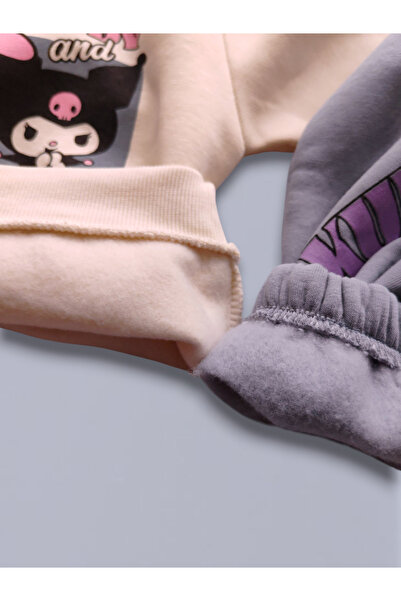 Beray Bebe Kuromi Printed Girls' Tracksuit Set – Three-Piece Hooded, 2-Piece Set, Sweatshirt + Bottom Tracksuit