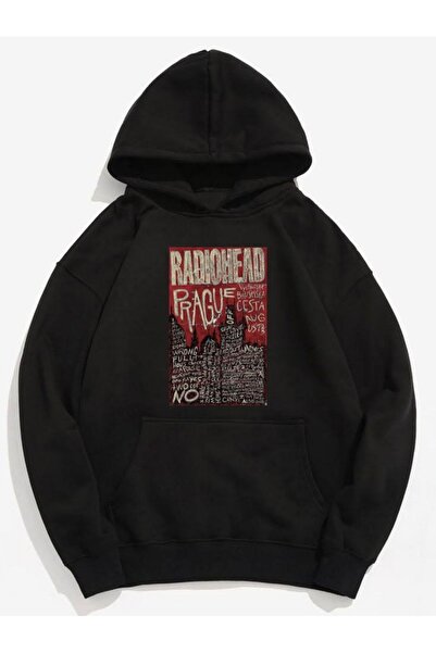 MAYDAY CULTURE Black Three Threaded Unisex Oversize Radiohead Dtf Printed Sweatshirt
