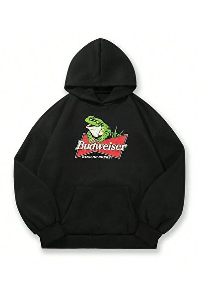 MAYDAY CULTURE Черна унисекс блуза с три ленти Budweiser, с DTF печат, в голя...