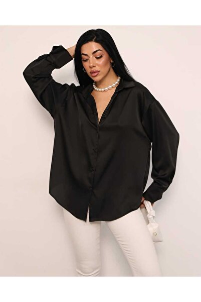 Seviliko Kadın Büyük Beden Saten Yüzeyli Gömlek
