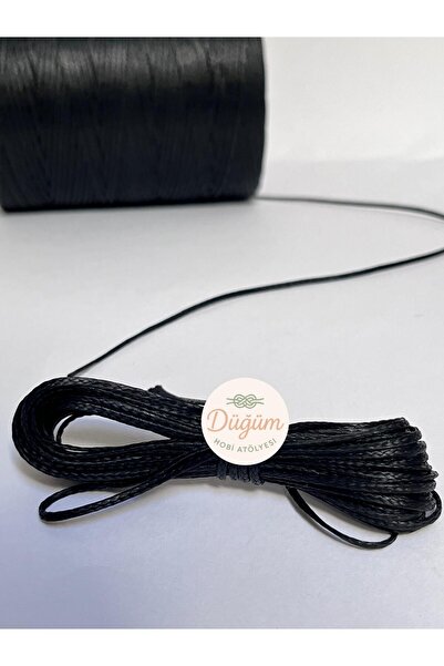 Düğüm Hobi Atölyesi 1.6 mm Siyah Renk 10 metre Saraç Mumlu İp Bileklik Halhal Kolye Deri Dikiş