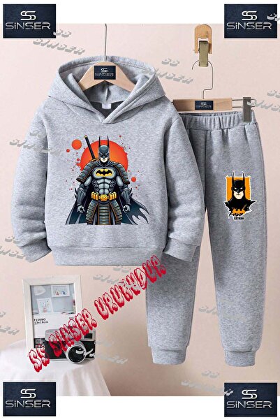 SS SİNSER Παιδικό Unisex Σετ Φούτερ με Κουκούλα και Στάμπα "BATMAN ORANGE CIR...