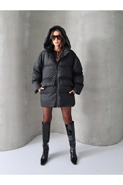 AÈC PRIVÈ Palton negru de calitate premium pentru femei