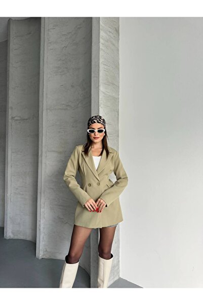 ParlaMira Women's Dabıl Fabric Double Buttoned Blazer Jacket with Pinch Detail