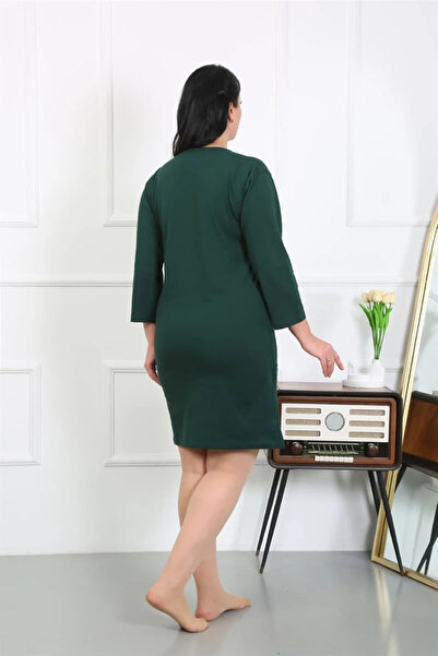 alfa expres Fashion Women's Plus Size Combed Cotton Nightgown Home Dress Emerald Green