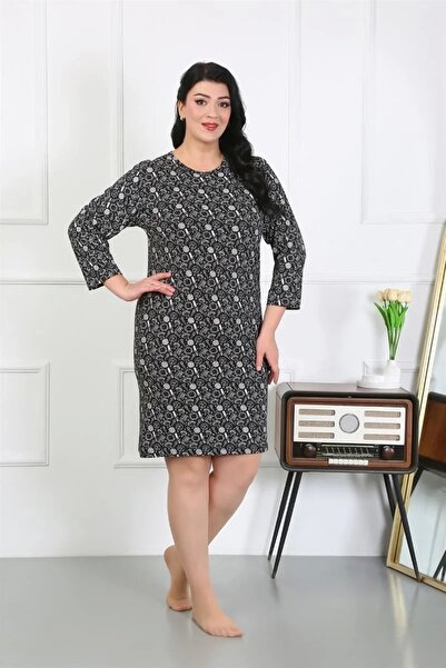 alfa expres Fashion Women's Plus Size Combed Cotton Nightgown Home Dress Black