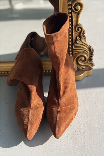 I Love Shoes Loravo Süet İnce Topuklu Taba Çorap Bot