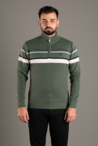 ZEKİ ÖZER Men's Khaki Zippered Patterned Knitwear