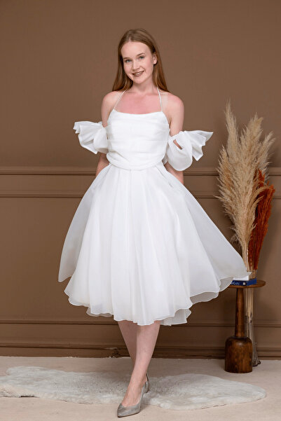 BEYBOS Φόρεμα Οργάντζα Τούλι Με λεπτομέρεια στην πλάτη Midi - ΛΕΥΚΟ